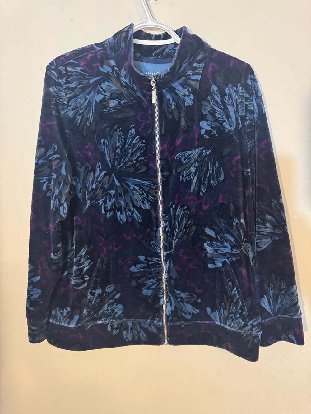 Karen Scott Sport Women's XL Floral Velour Full Zip Track Jacket